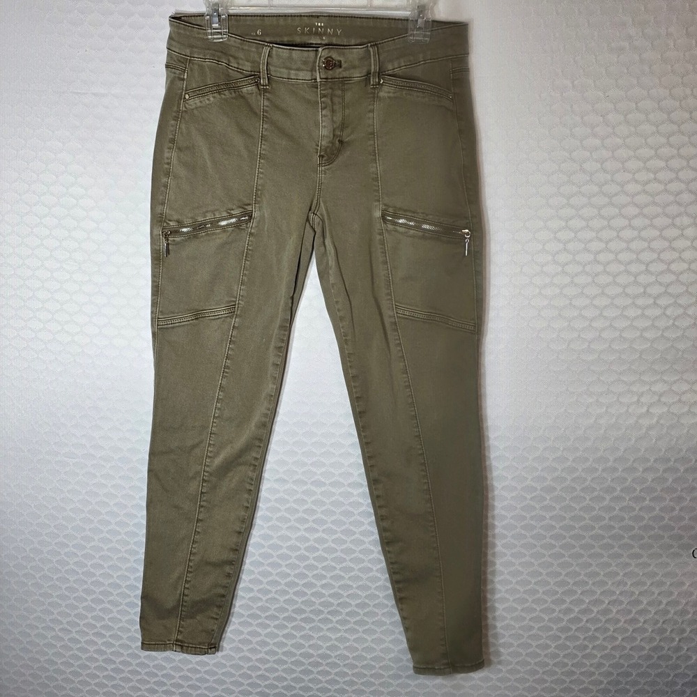 White House Black Market The Skinny Utility Pants Olive Tan Green Size 6 Zipper